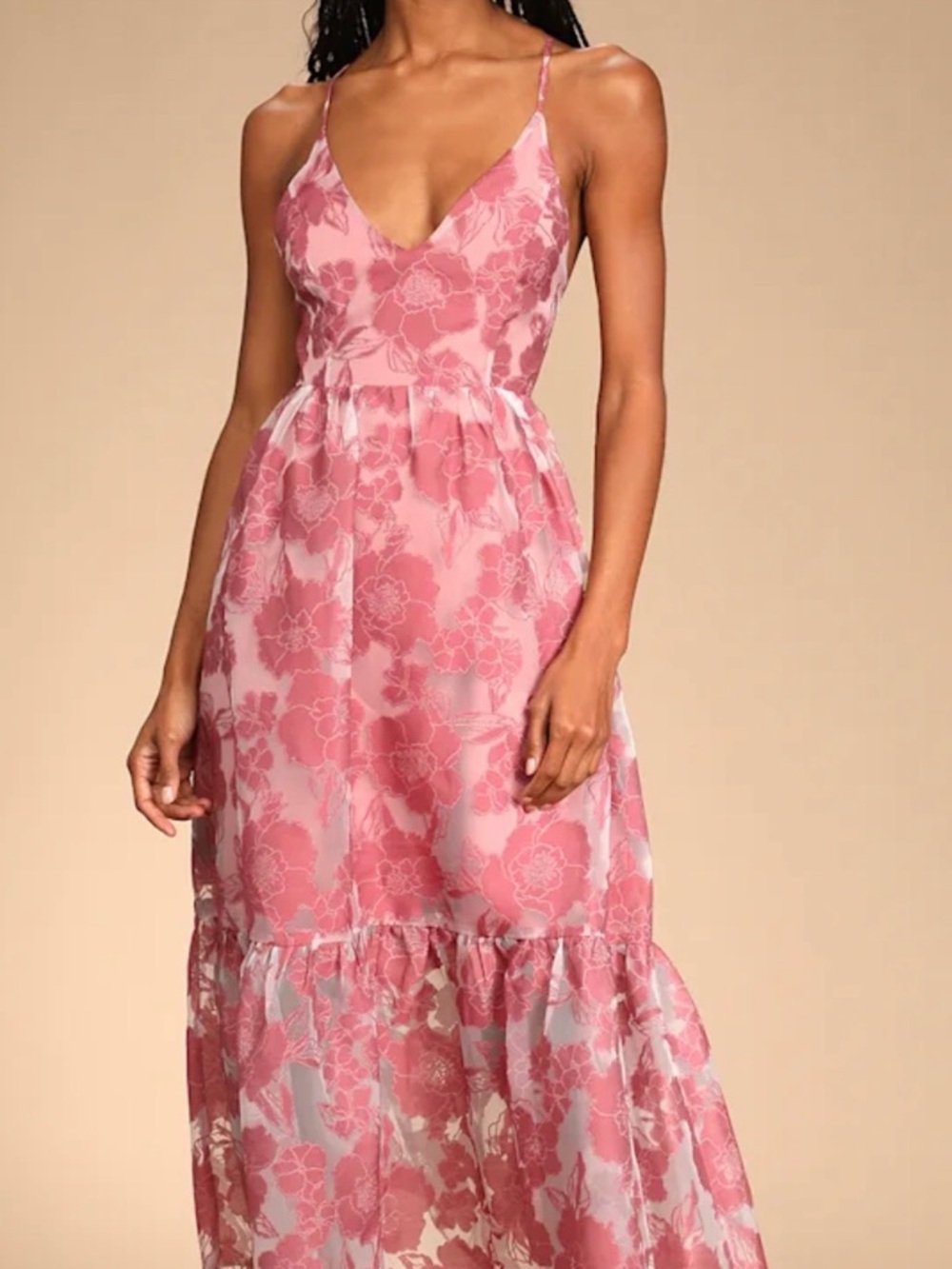 Lulu's Pink Floral Maxi Dress